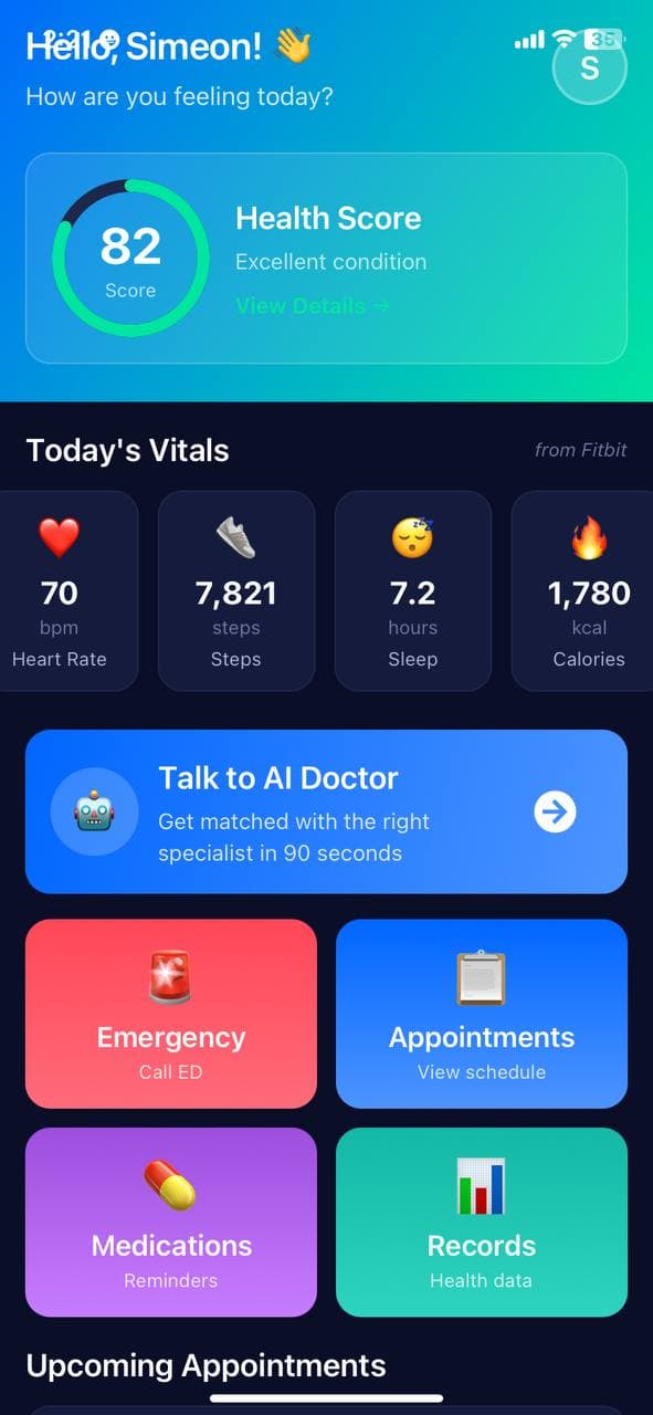 Health vitals dashboard